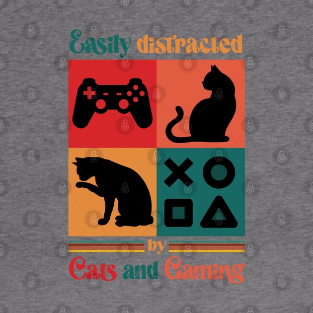 Easily Distracted By Cats and Gaming - Retro Cat Gaming by JessArty